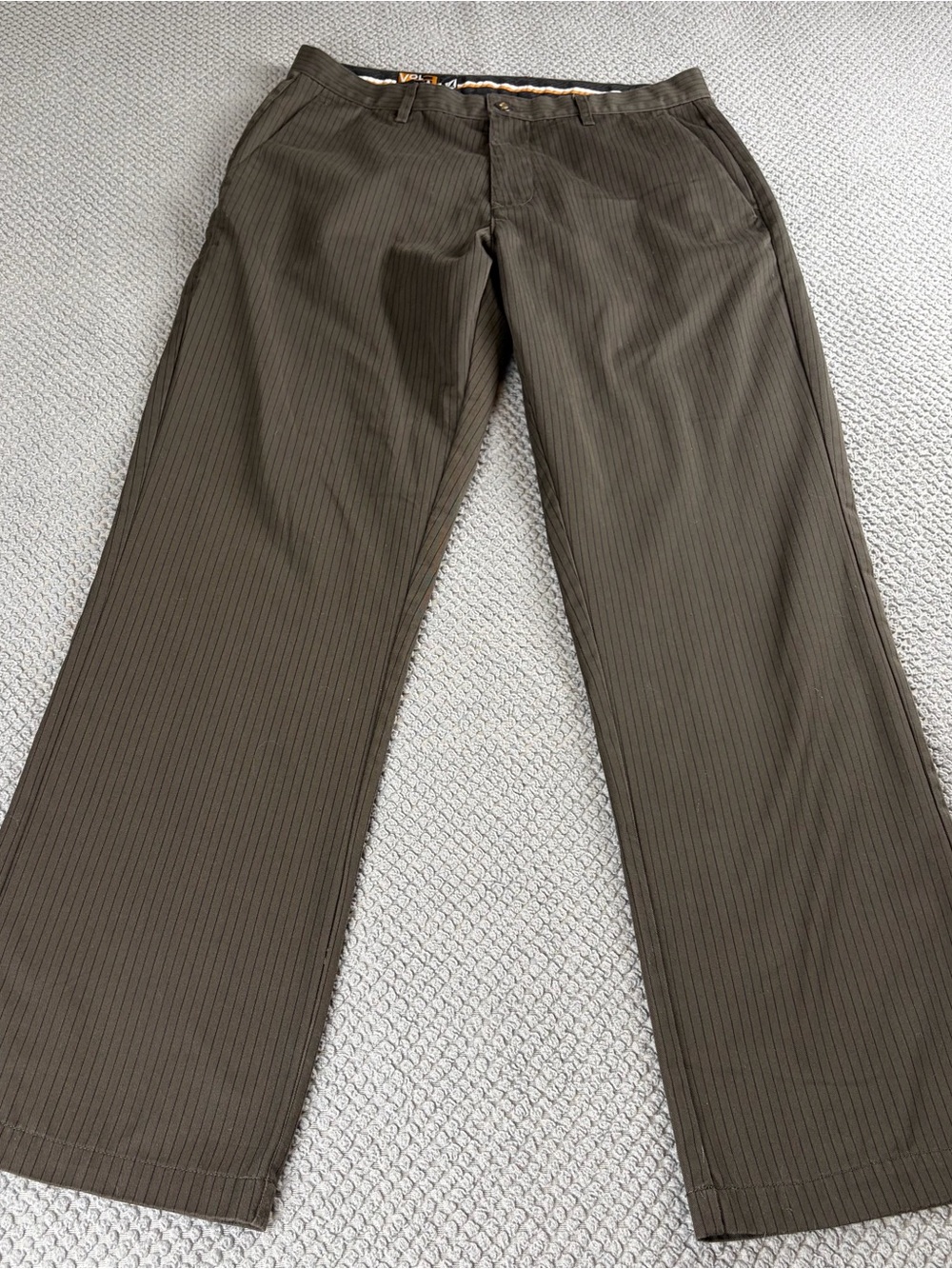 Volcom Men's Olive Brown Pinstripe Dress Pants
